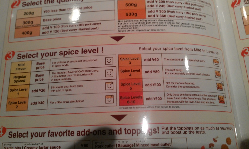 Also at Coco Ichibanya, you pick your spice level. You have to eat a "5" before you can progress any further. I ate a "5."